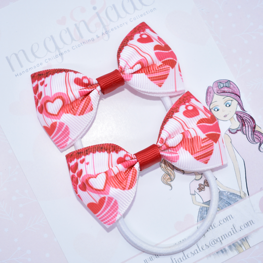 Hanging Love Hearts Ribbon Mini Hair Bow Bobbles - Pair