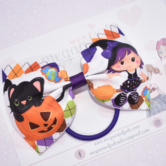 Little Witch & Pumpkin Large Pinch Bow Hair Bobble