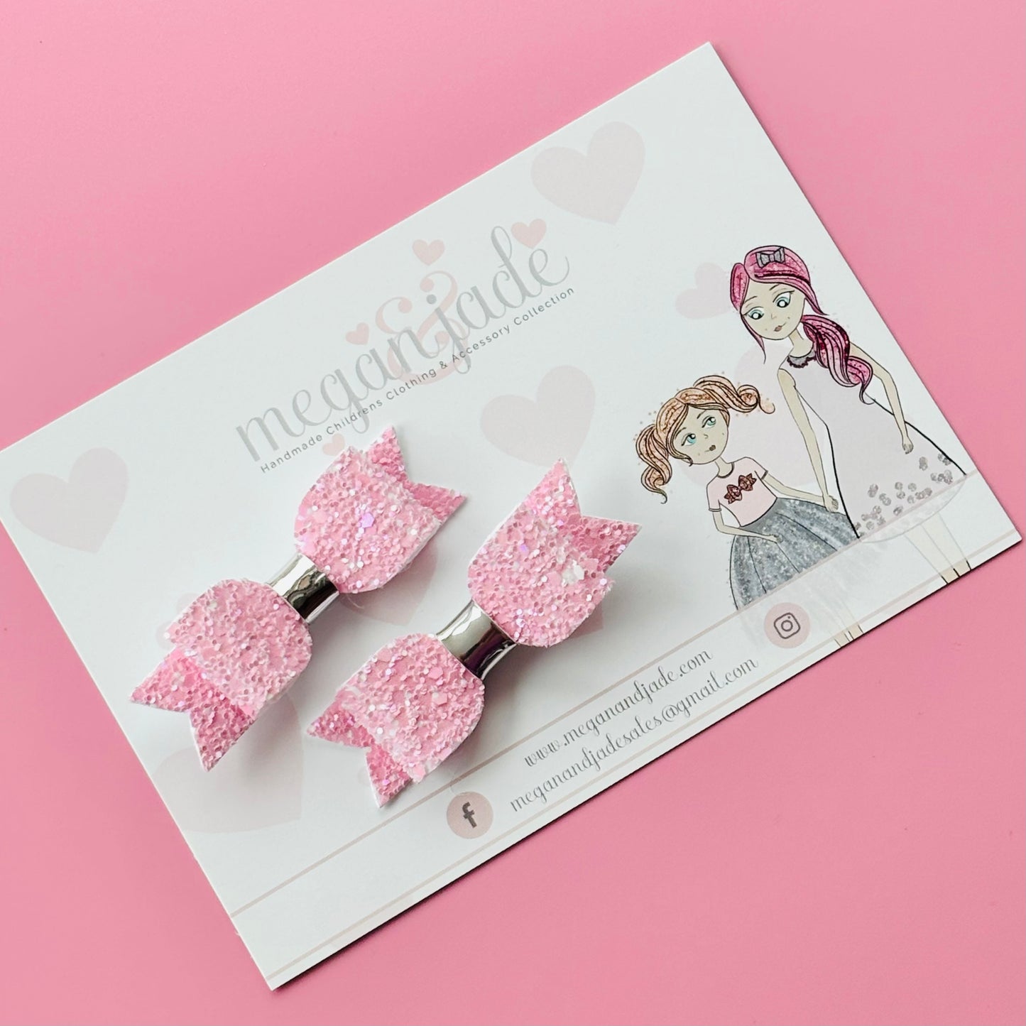 Pastel Pink Glitter Mini Hair Bow - Pair