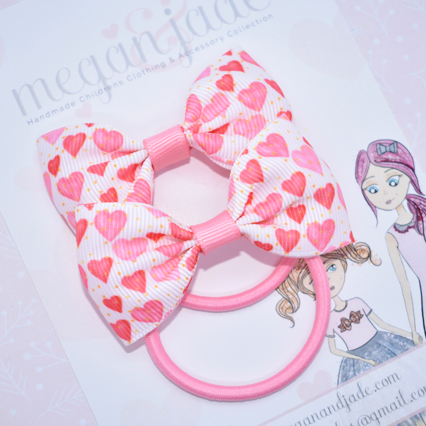 Pink Love Hearts Ribbon Mini Hair Bow Bobbles - Pair