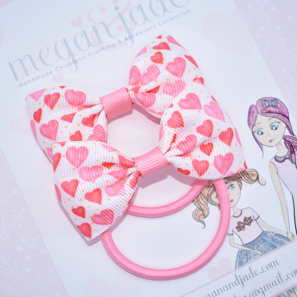 Pink Love Hearts Ribbon Mini Hair Bows