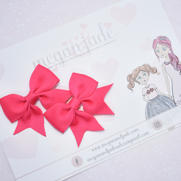 Pair of Hot Pink Mini Bow Clips