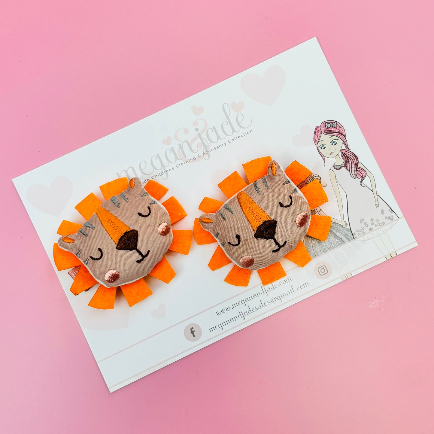 Lenny The Lion Orange Mane Hair Clips - Pair