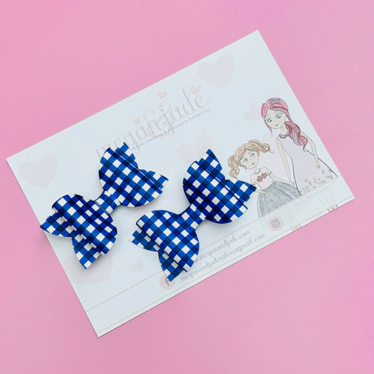 Royal Blue & White Gingham Midi Bows - Pair