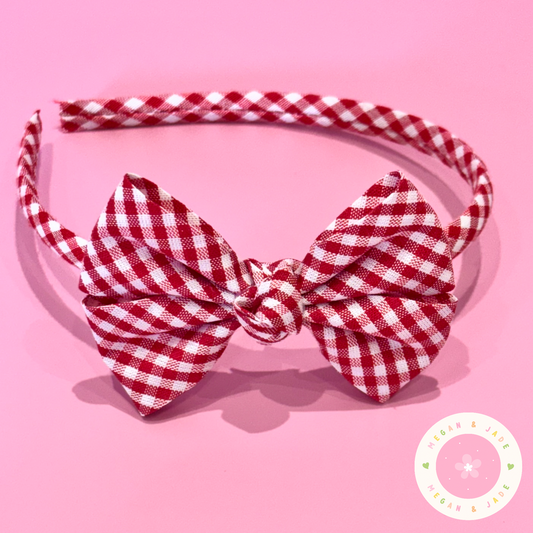 Red & White Gingham Bow Alice Hair Band