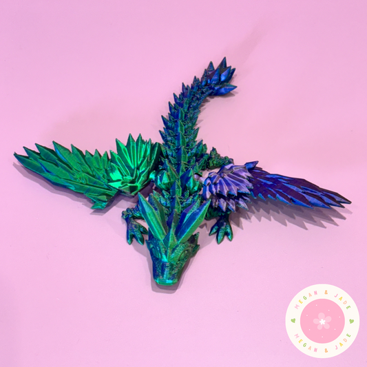 Green & Blue Winged 3D Printed Dragon